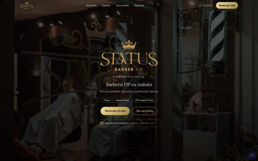 Vista previa de Status Barber VIP: Landing de barbería con agendamiento de citas para sus clientes.